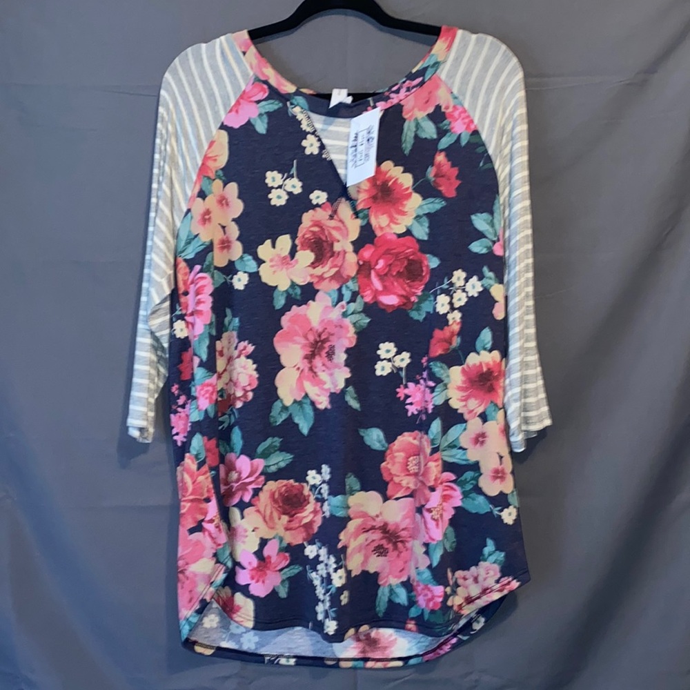 3/4 Sleeve Floral & Stripe Long Sleeve - NWT